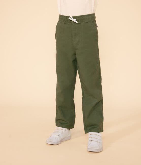 Pantalone bambino in tela di cotone verde CROCO