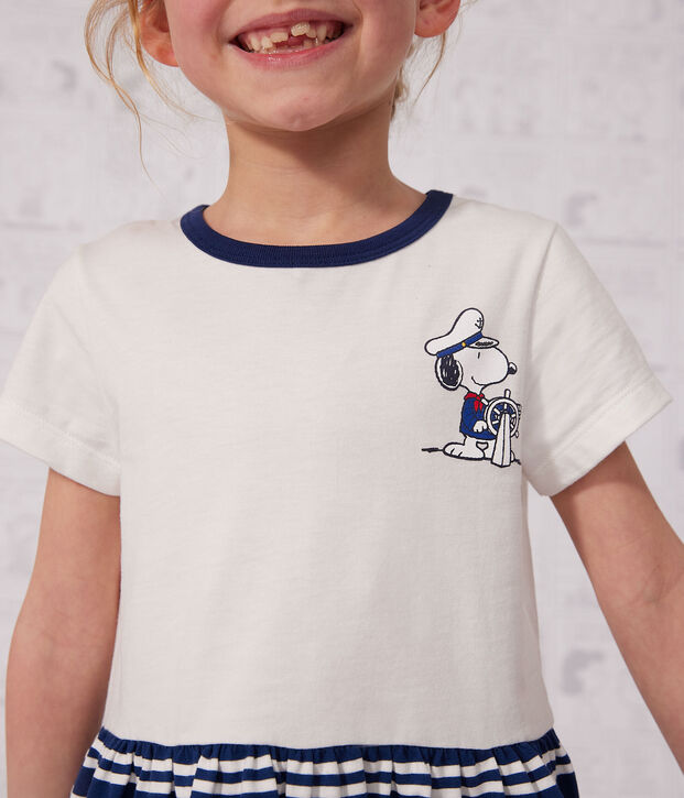 Abito manica corta in cotone bambina blu/bianco