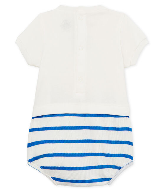 Tutina corta bebè maschio bianco MARSHMALLOW/blu COOL