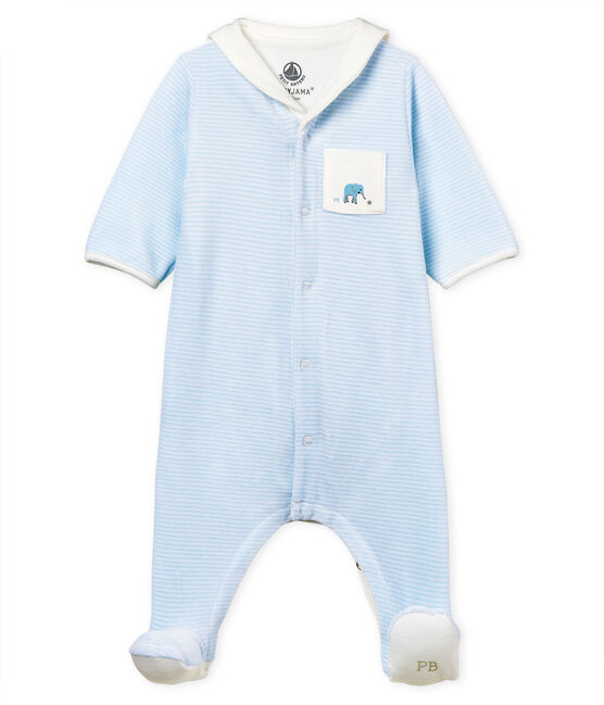 Bodyjama bebè maschio in velluto millerighe blu FRAICHEUR/bianco ECUME