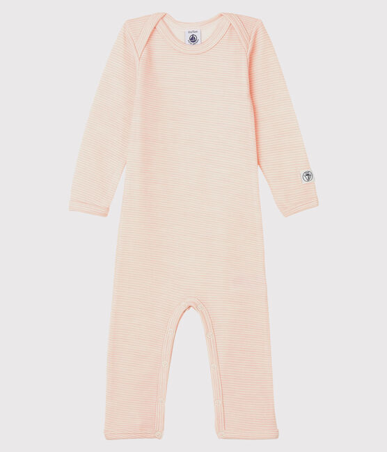 Body lungo a righe bebè in lana e cotone rosa CHARME/bianco MARSHMALLOW