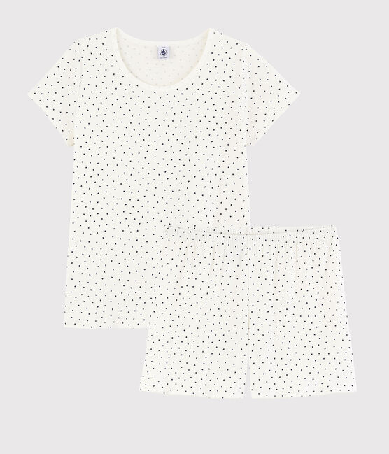 Pigiama corto cuori blu ragazza-donna in cotone bianco MARSHMALLOW/blu MEDIEVAL