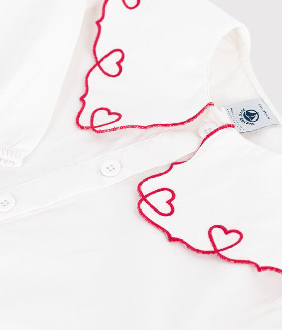 Blusa a maniche lunghe in popeline di cotone tinta unita bambina bianco ECUME
