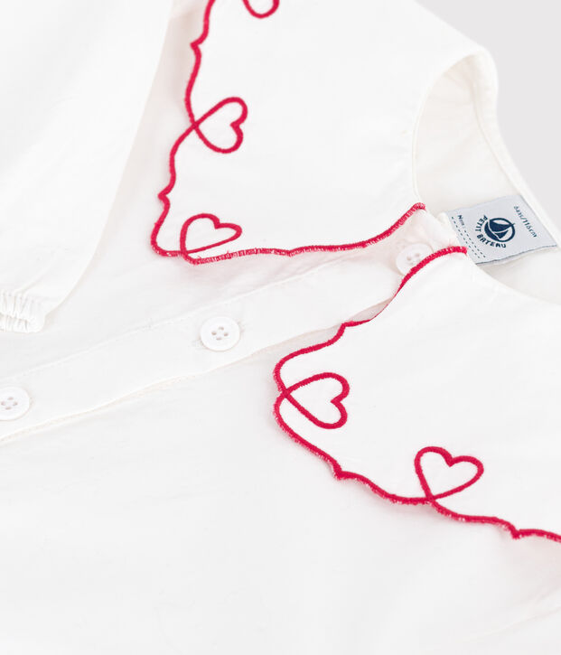 Blusa a maniche lunghe in popeline di cotone tinta unita bambina bianco