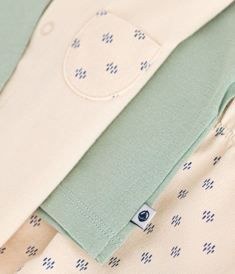 Completo 3 pezzi beb&egrave; in jersey leggero ecru/multicolore