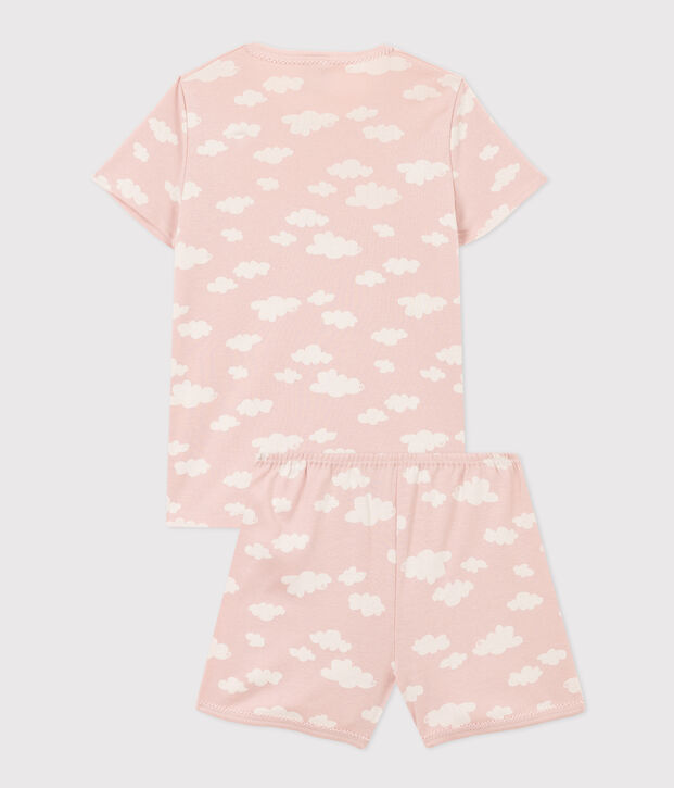 Pigiama corto nuvole bambina in cotone rosa/bianco