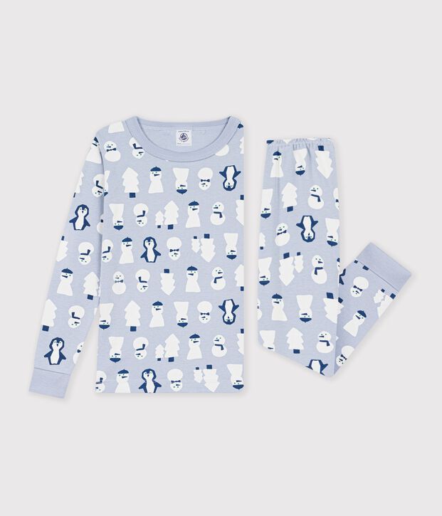 Pigiama molto aderente in cotone con stampa bambino blu/multicolore