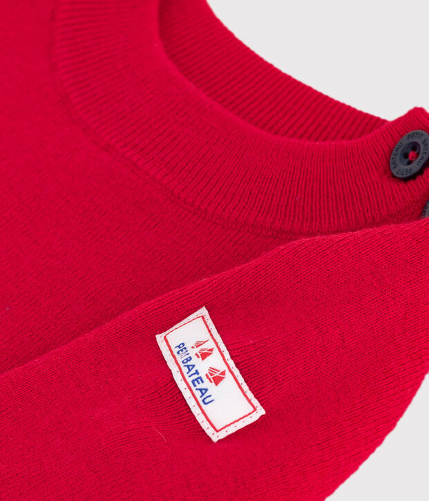 Maglione in stile marinaro in lana e cotone tinta unita neonato rosso
