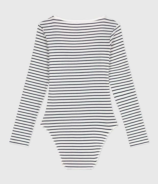 Body in cotone ed elastan a righe donna bianco/blu