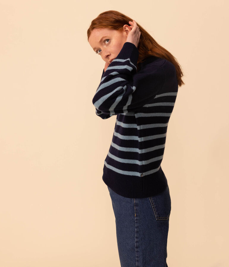 Maglione alla marinara in lana donna blu/blu
