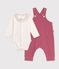 Ensemble salopette et body b&eacute;b&eacute; en coton avec col uni rosa/ecru
