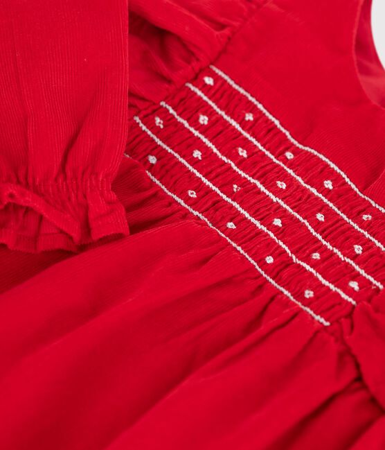Tutina corta in ciniglia con smock e volant neonata rosso TERKUIT