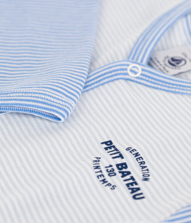 Tutina pigiama millerighe in cotone blu/bianco