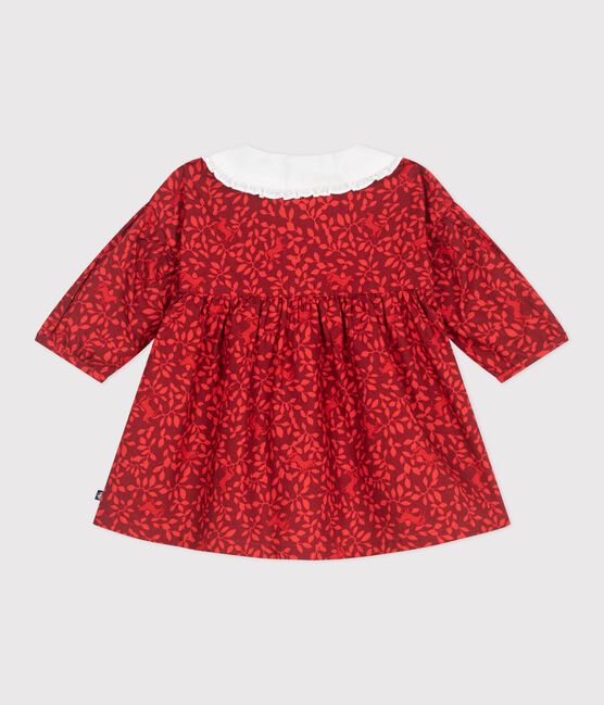 Abito a maniche lunghe in cotone con stampa e colletto ricamato neonata rosso AMARANTE/ TERKUIT