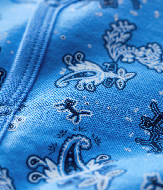 Tutina pigiama bebè a motivo bandana in cotone biologico blu BRASIER/bianco MULTICO