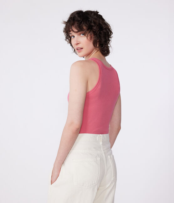 Canotta donna L'Iconique in cotone tinta unita rosa PEONIA