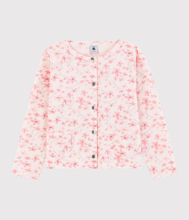 Cardigan in jersey piqu&eacute; bambina rosa/multicolore