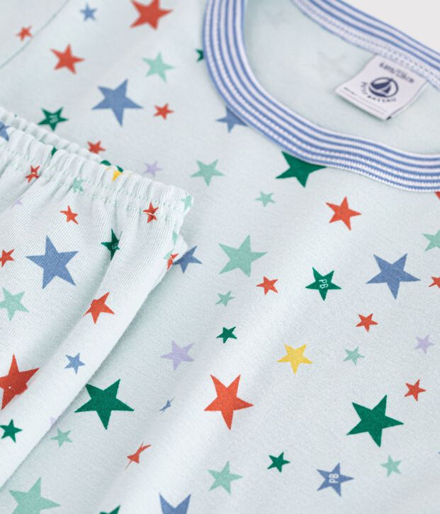 Pigiama a maniche corte e gamba lunga in cotone con stampa bambino blu/multicolore