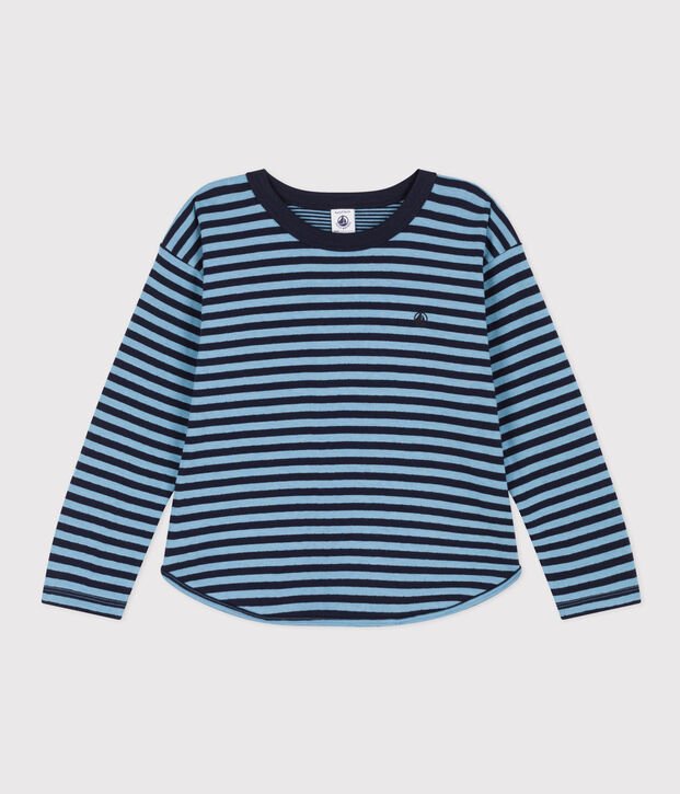 T-shirt maniche lunghe in tubique bambino blu/blu