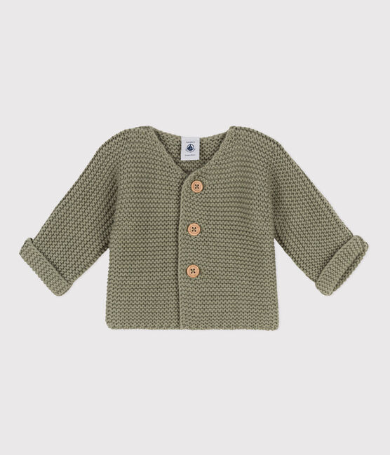 Cardigan bebè in tricot in cotone a punto legaccio verde MARECAGE