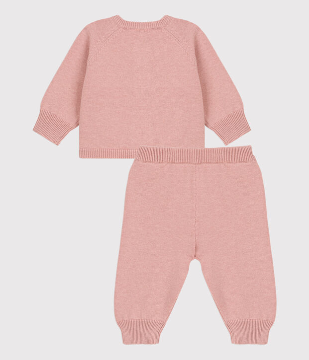 Completo 2 pezzi beb&egrave; in maglia di lana e cotone rosa