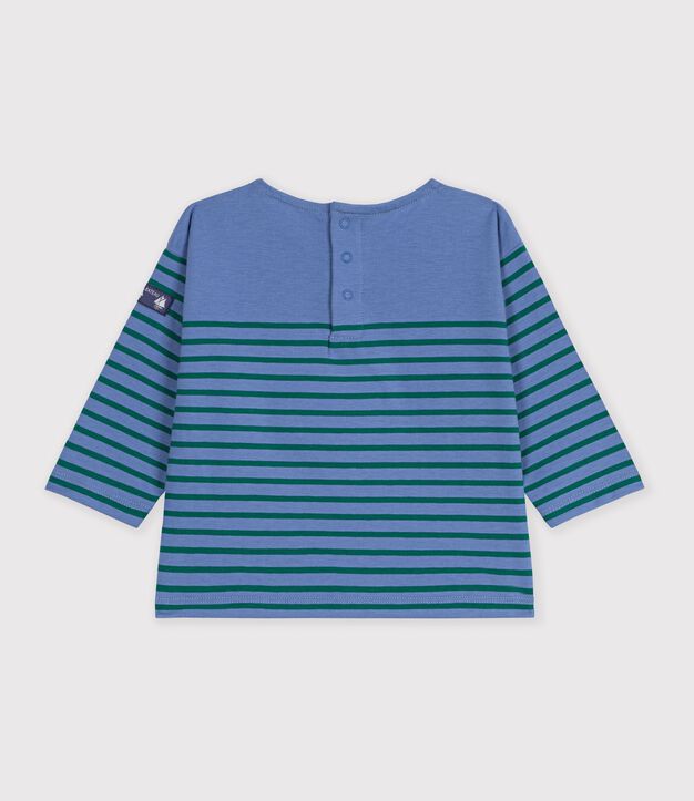 T-shirt a maniche lunghe in cotone a righe neonato. blu/verde