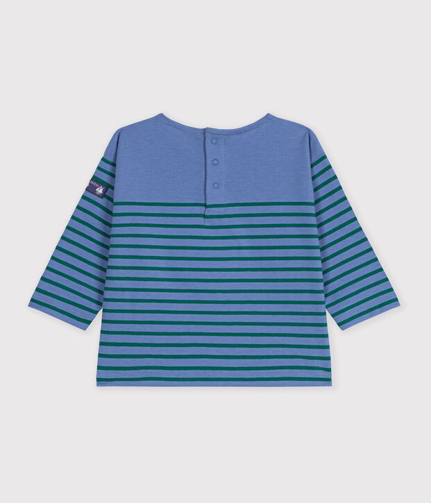 T-shirt a maniche lunghe in cotone a righe neonato. blu/verde