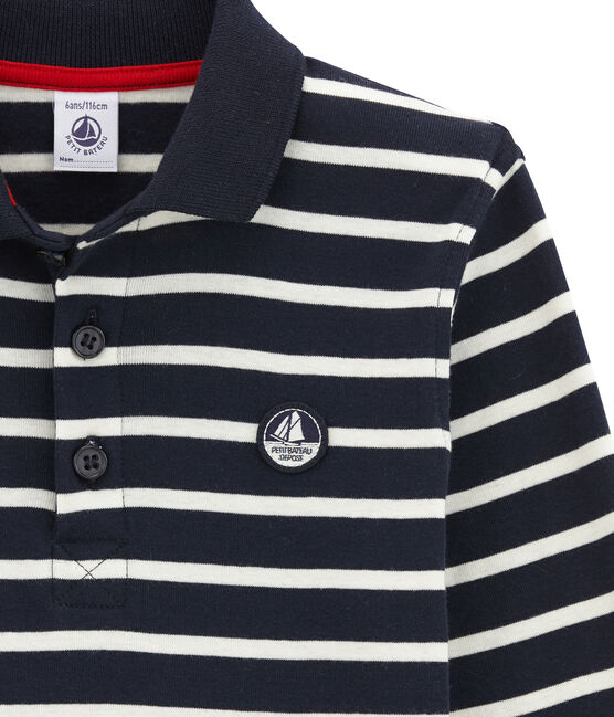 Polo maniche lunghe per bambino blu SMOKING/beige COQUILLE