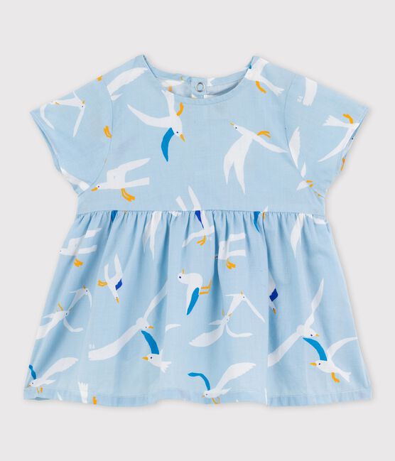 Blusa manica corta in popeline bebè femmina blu JASMIN/bianco MULTICO