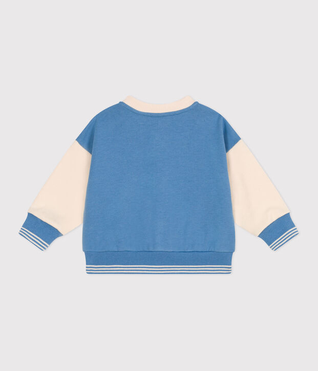 Giacca stile teddy in cotone color block neonato blu/ecru