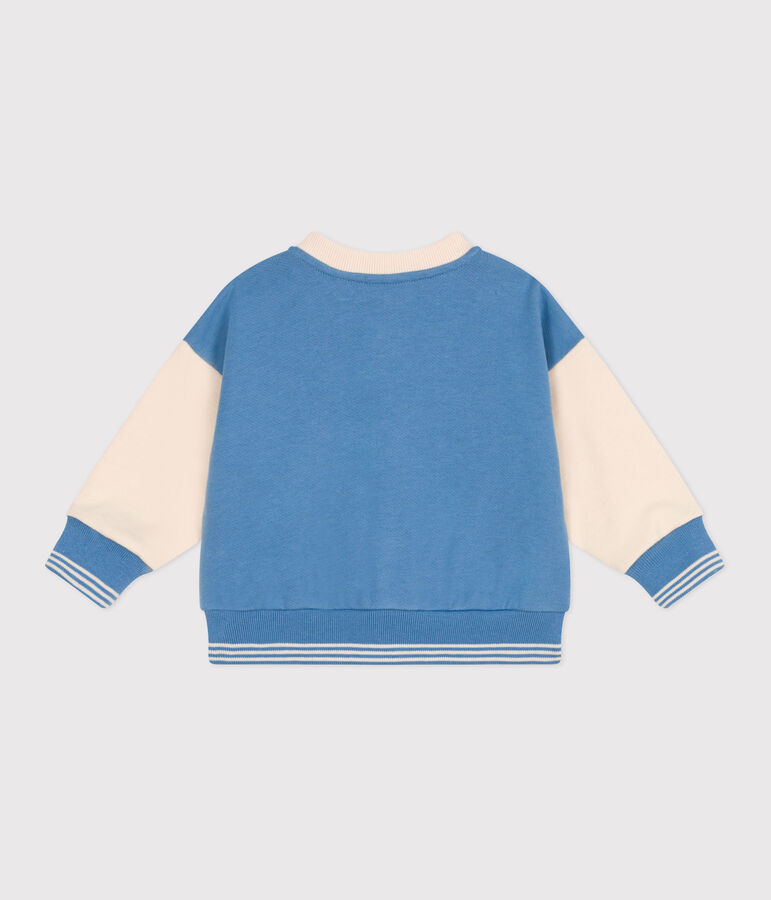 Giacca stile teddy in cotone color block neonato blu/ecru