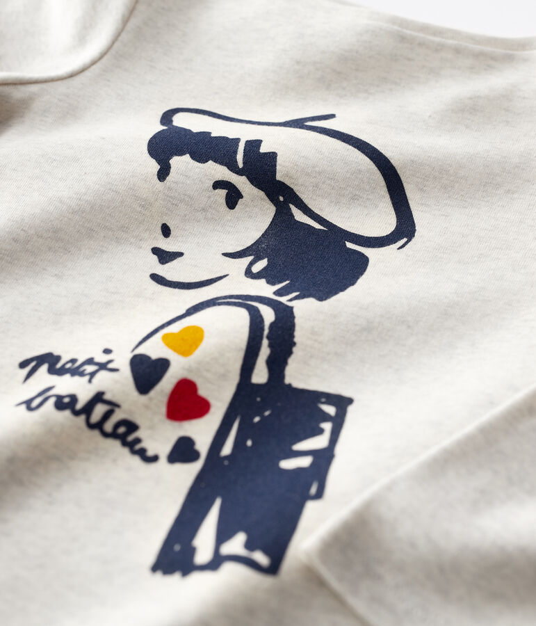 T-shirt bambina a maniche lunghe in cotone beige