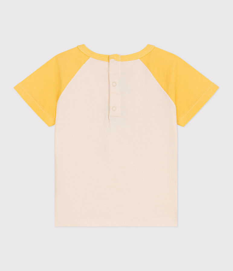 T-shirt a maniche corte in cotone color block neonato ecru/giallo
