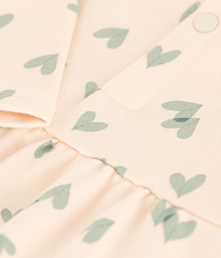 Abito a maniche lunghe in tessuto felpato per beb&egrave; ecru/verde