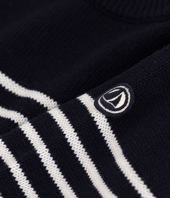 Pullover marinaro in misto lana e cotone a righe bambino blu SMOKING/bianco MARSHMALLOW