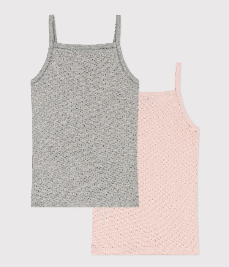 Confezione da 2 canottiere con spalline bambina in cotone traforato variante 1