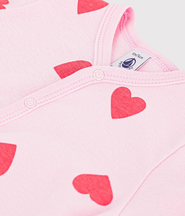 Tutina corta in cotone con stampa a cuori neonato rosa/arancione