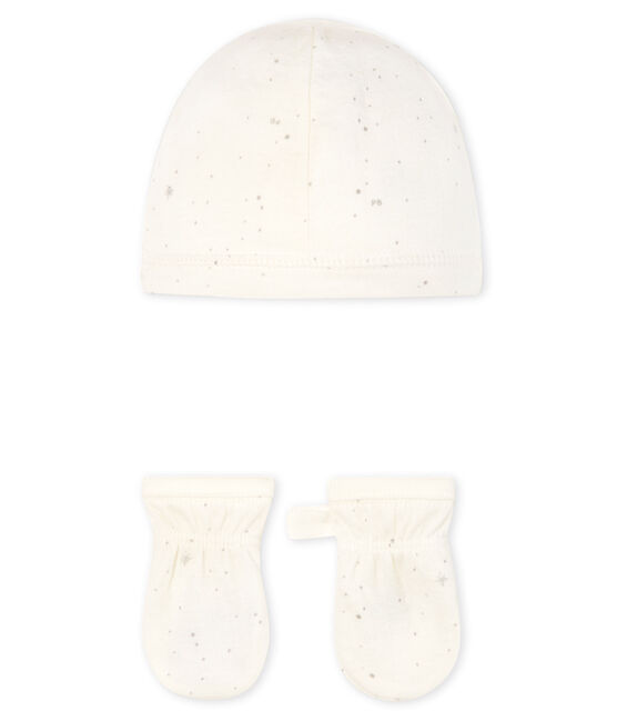 Confezione con cuffietta e muffole bebè in tubique variante 1