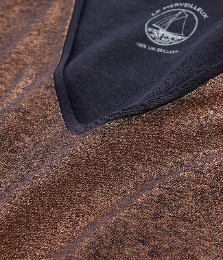 T-shirt maniche corte donna in lino cangiante blu SMOKING/rosa COPPER