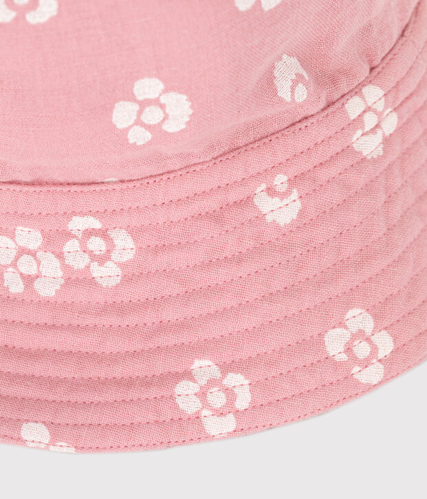 CAPPELLO DA BAMBINA IN GARZA DI COTONE CON FIORI ROSA rosa/bianco