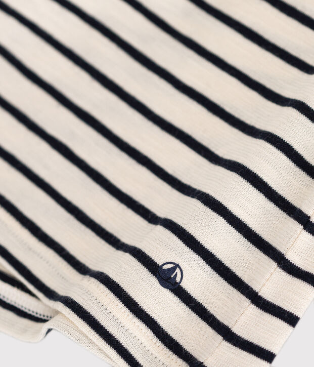 Blusa beb&egrave; a maniche corte in jersey ecru/blu