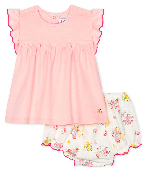 Completo due pezzi beb&egrave; femmina rosa/multicolore