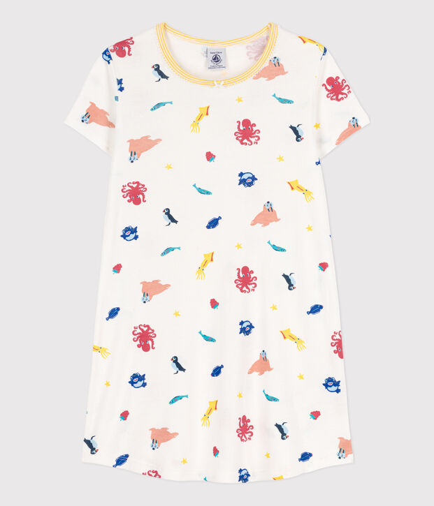 Camicia da notte bambina in cotone fosforescente bianco/multicolore