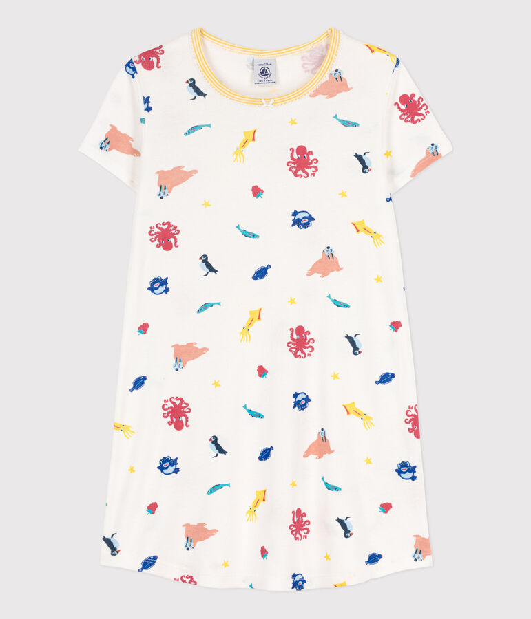 Camicia da notte bambina in cotone fosforescente bianco/multicolore