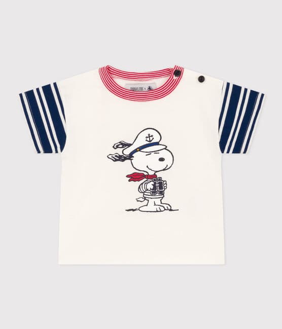 T-shirt Petit Bateau X Snoopy in jersey leggero bebè bianco MARSHMALLOW/bianco MULTICO