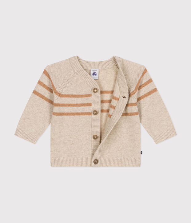 Cardigan in maglia con lana ecru/marrone
