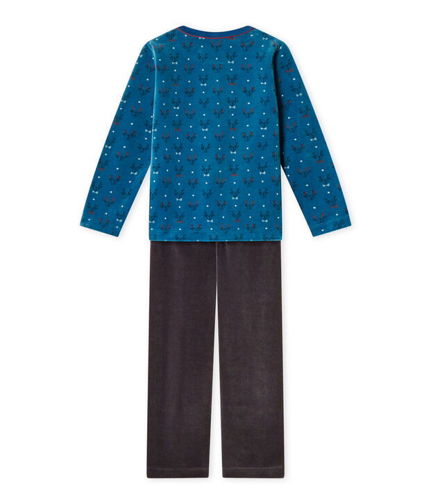 Pigiama per bambino in ciniglia grigio/verde/multicolore