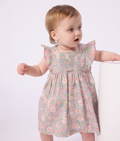 Abito neonata a maniche corte in cotone e bloomer abbinato con stampa a fiori
