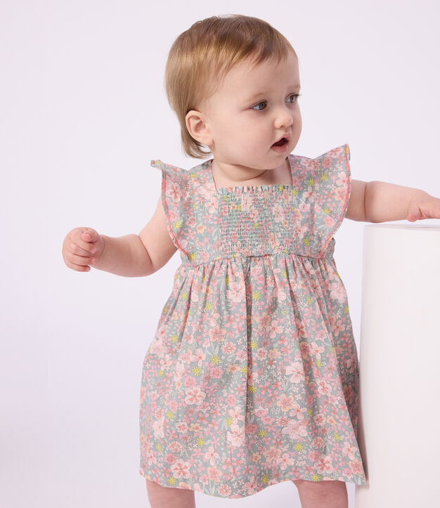 Abito neonata a maniche corte in cotone e bloomer abbinato con stampa a fiori blu/multicolore