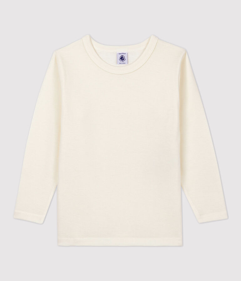 T-shirt a maniche lunghe in lana e cotone da bambino beige ECRU
